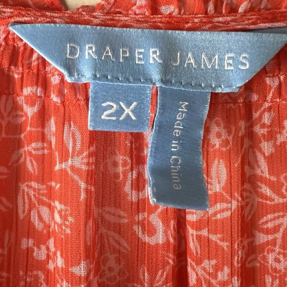 Draper James Top Floral 2X Ruffle Cottage Core Peasant Orange Sheer Long Sleeve - Picture 6 of 10